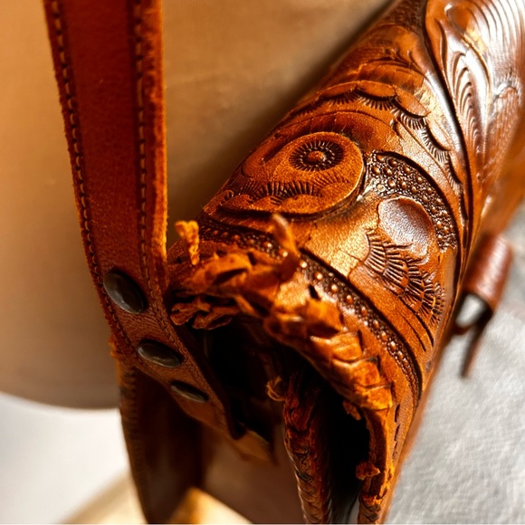Handcrafted Leather hand tooled Mexican Floral Bag - Picture 3 of 8